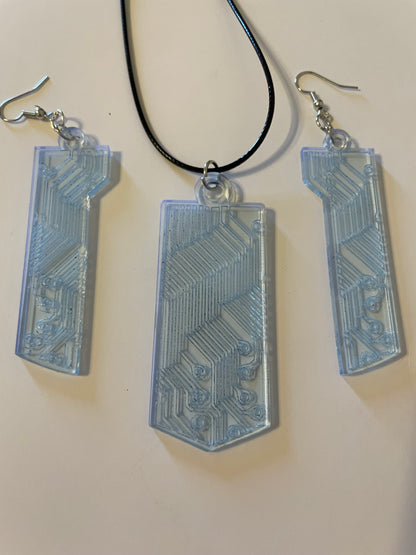 Data Chip Necklace/Earrings/Fluorescent Neon Acrylic/Blacklight/Cyberpunk/Rave/Goth