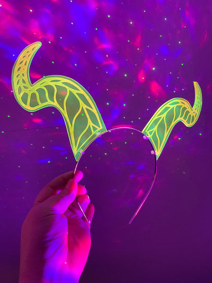 Dragon/Devil Horns Headband/Fluorescent Neon Acrylic/Excellent for Raves/EDC/Glows in Blacklight