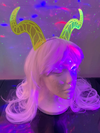 Dragon/Devil Horns Headband/Fluorescent Neon Acrylic/Excellent for Raves/EDC/Glows in Blacklight