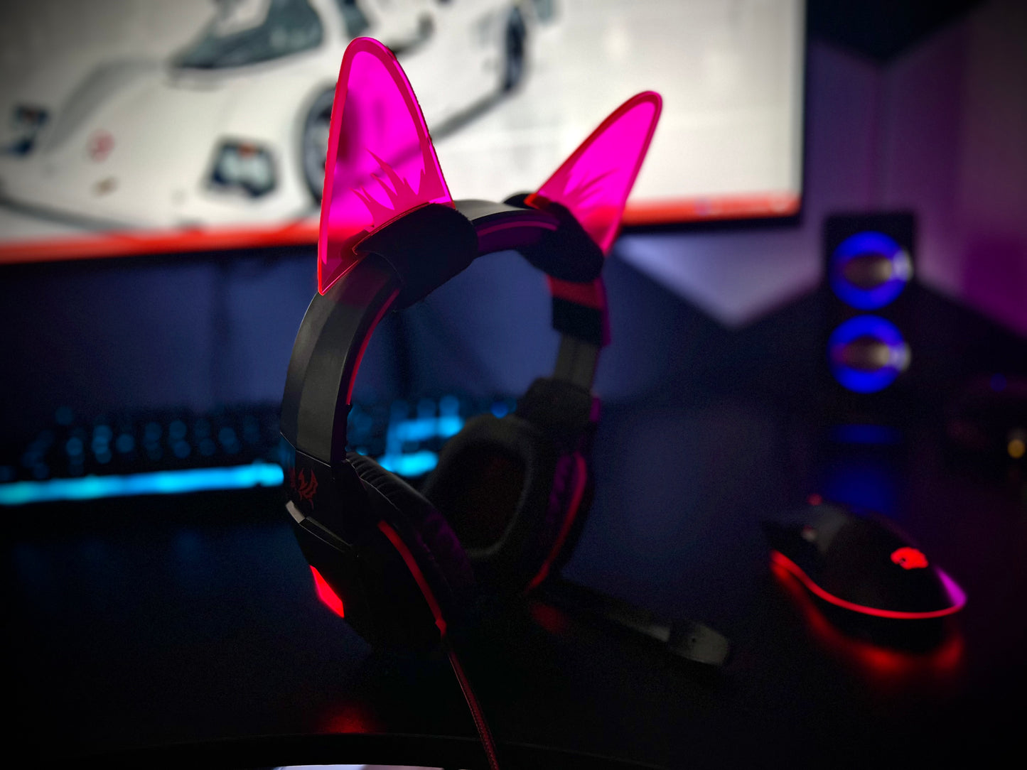 Cyberpunk Headphone Cat Ears/Fluorescent Neon Acrylic/Glows in Blacklight