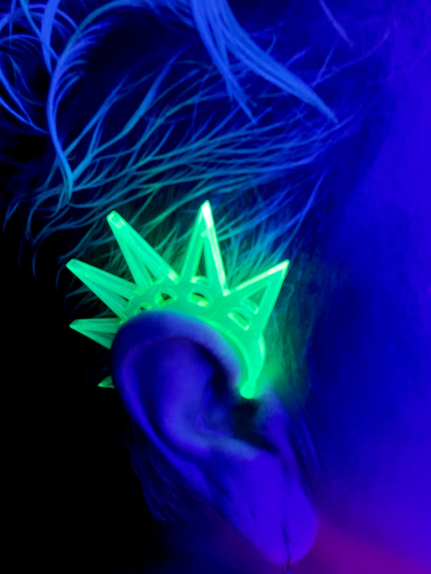 Cyberpunk Spike Ear Cuffs/Fluorescent Neon Acrylic/Glows in Blacklight/EDC/Raver