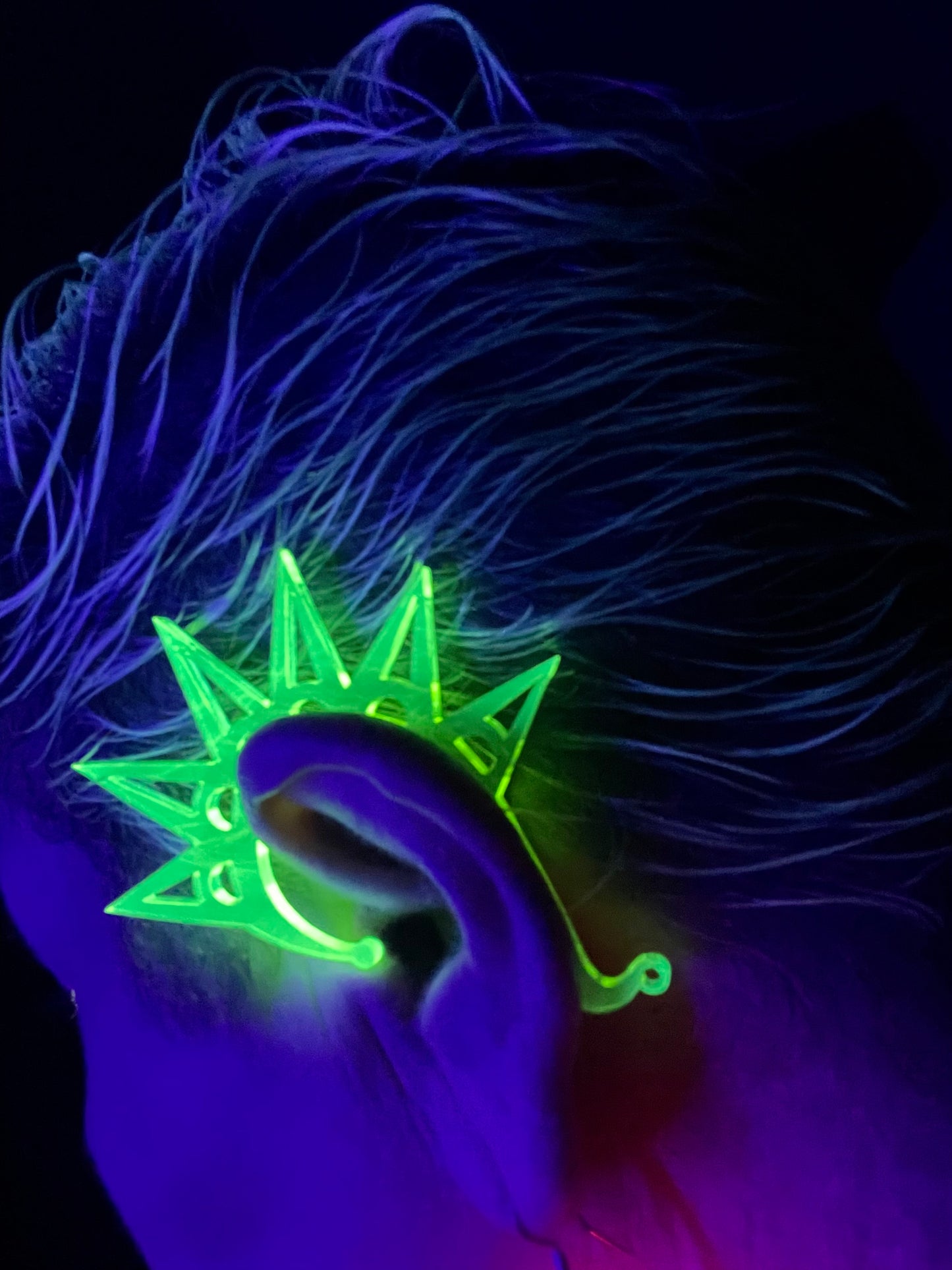 Cyberpunk Spike Ear Cuffs/Fluorescent Neon Acrylic/Glows in Blacklight/EDC/Raver