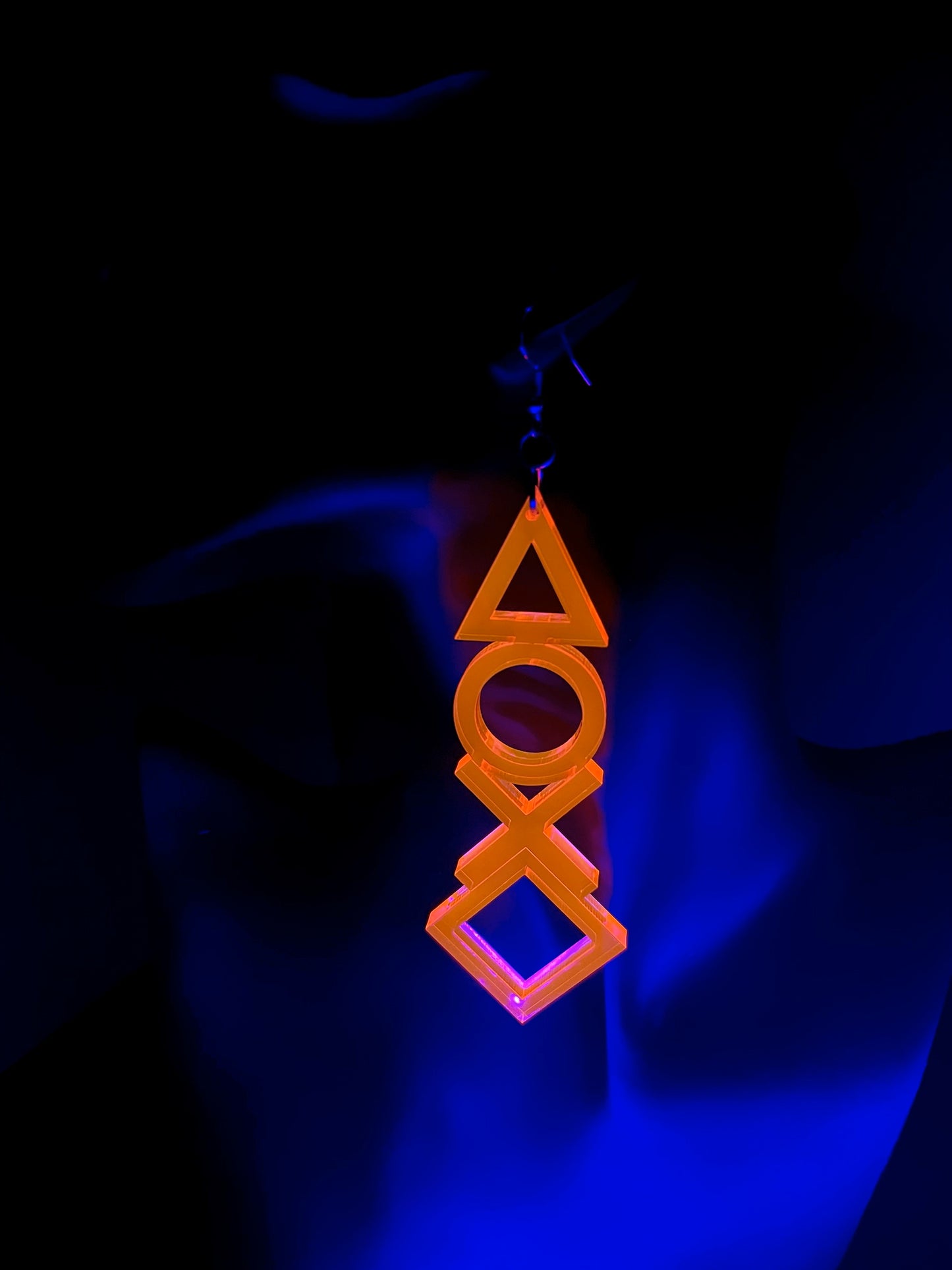 Gamer Geometric Earrings/Playstation Button/Fluorescent Neon Acrylic/Blacklight/EDC/Rave/Cyberpunk