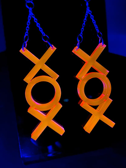 X O X Earrings/Hugs and Kisses/Fluorescent Neon Acrylic/Blacklight/EDC/Rave/Cyberpunk