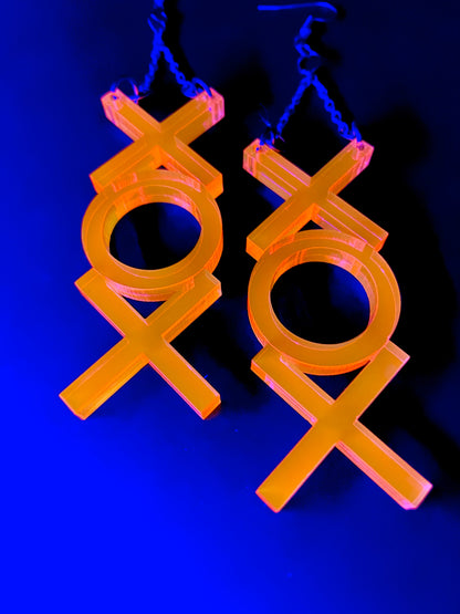 X O X Earrings/Hugs and Kisses/Fluorescent Neon Acrylic/Blacklight/EDC/Rave/Cyberpunk