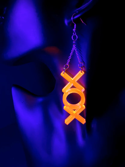 X O X Earrings/Hugs and Kisses/Fluorescent Neon Acrylic/Blacklight/EDC/Rave/Cyberpunk