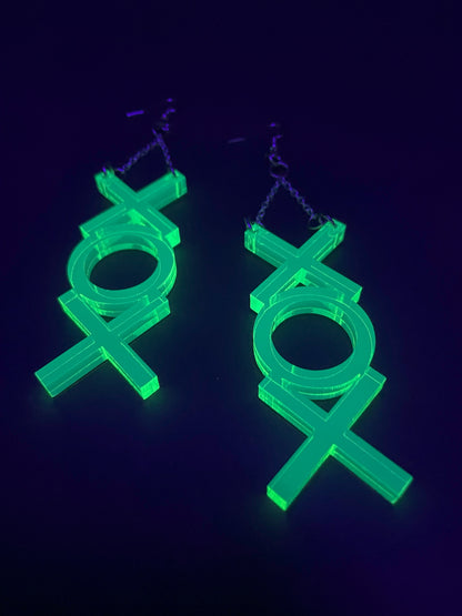 X O X Earrings/Hugs and Kisses/Fluorescent Neon Acrylic/Blacklight/EDC/Rave/Cyberpunk