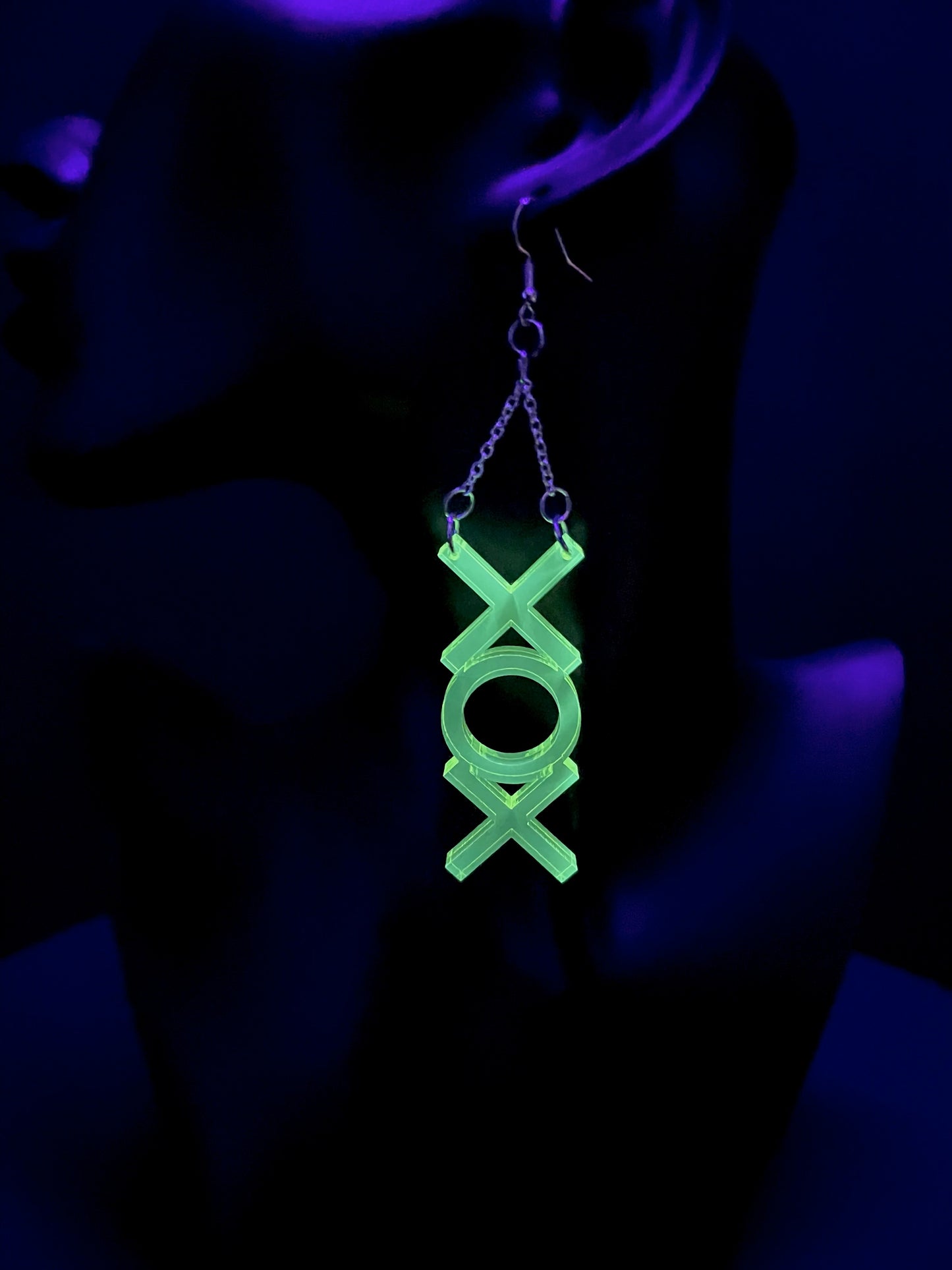 X O X Earrings/Hugs and Kisses/Fluorescent Neon Acrylic/Blacklight/EDC/Rave/Cyberpunk