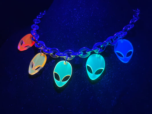 Rainbow Alien Choker Necklace/Rave choker/Festival accessory/EDC outfit/Fluorescent Acrylic/Glows in Blacklight