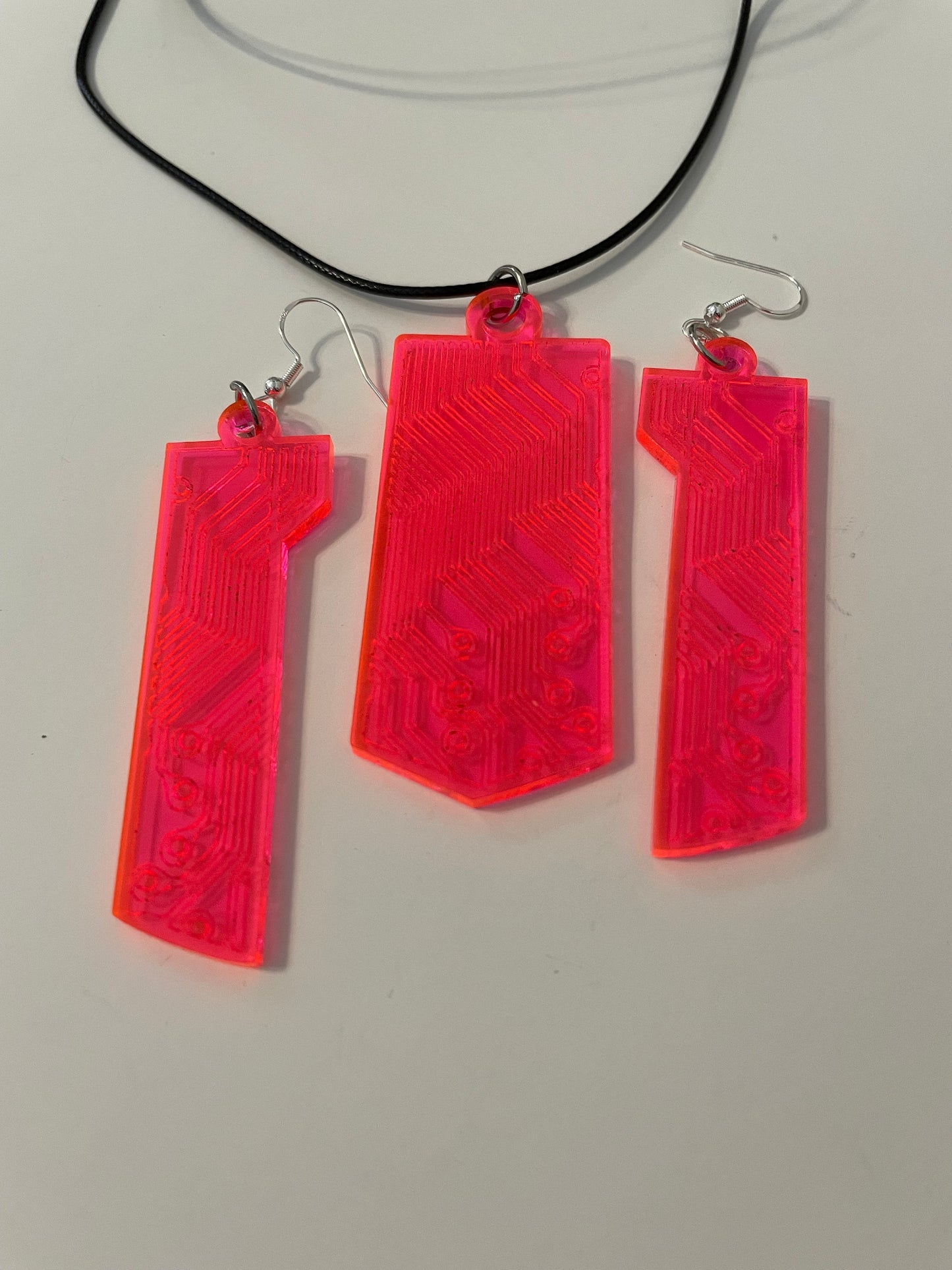 Data Chip Necklace/Earrings/Fluorescent Neon Acrylic/Blacklight/Cyberpunk/Rave/Goth