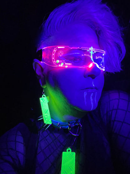 Data Chip Necklace/Earrings/Fluorescent Neon Acrylic/Blacklight/Cyberpunk/Rave/Goth