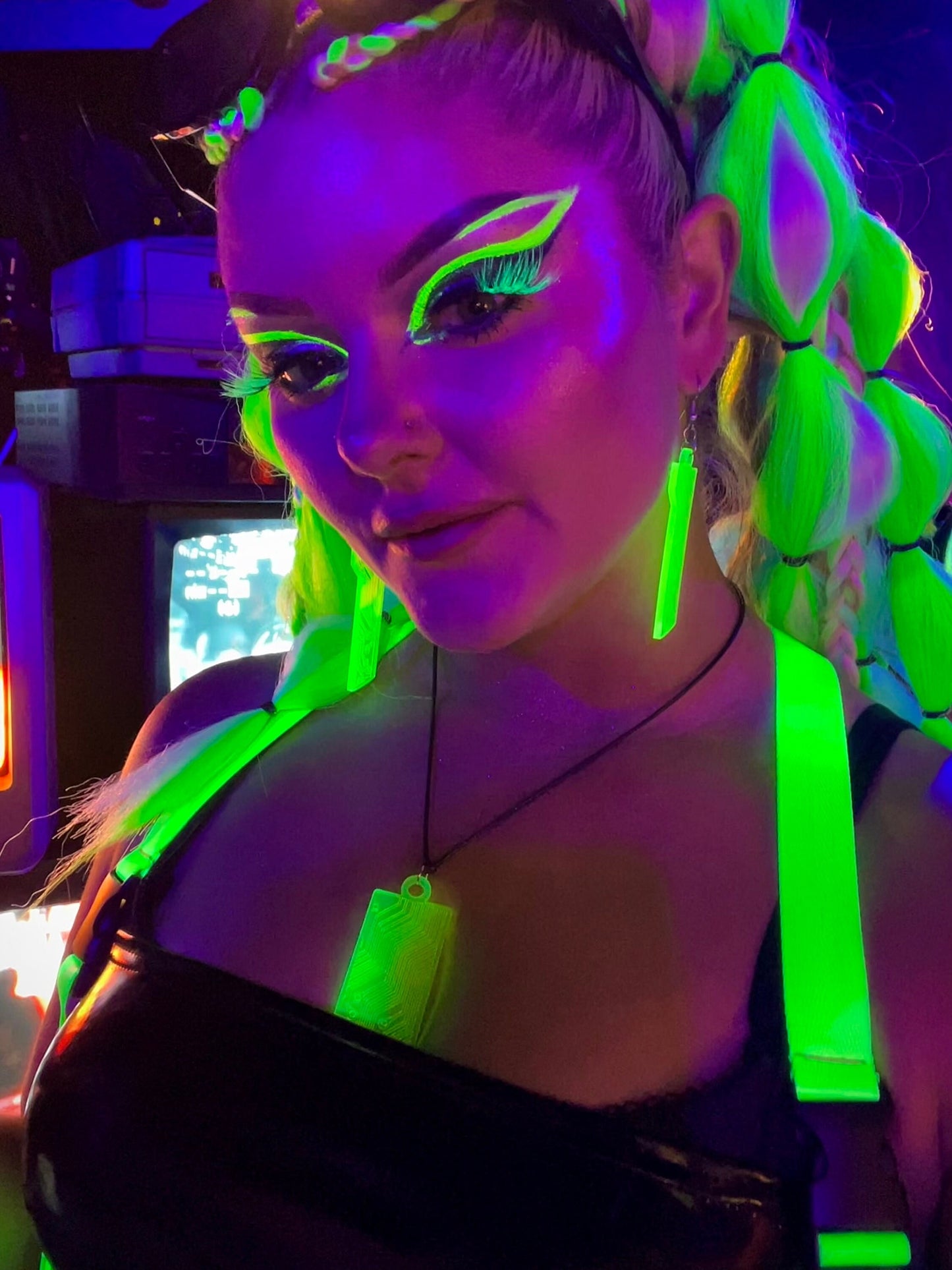 Data Chip Necklace/Earrings/Fluorescent Neon Acrylic/Blacklight/Cyberpunk/Rave/Goth