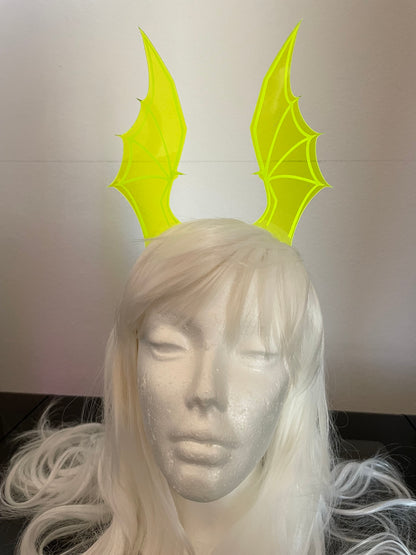 Dragon Wing Headband/ Green Fluorescent Neon Acrylic/ Glows in Blacklight