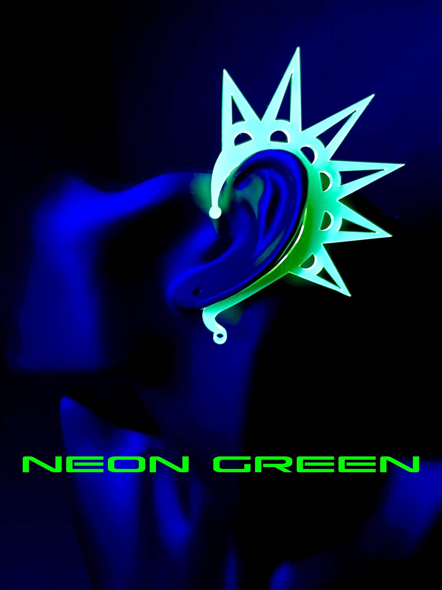 Cyberpunk Spike Ear Cuffs/Fluorescent Neon Acrylic/Glows in Blacklight/EDC/Raver