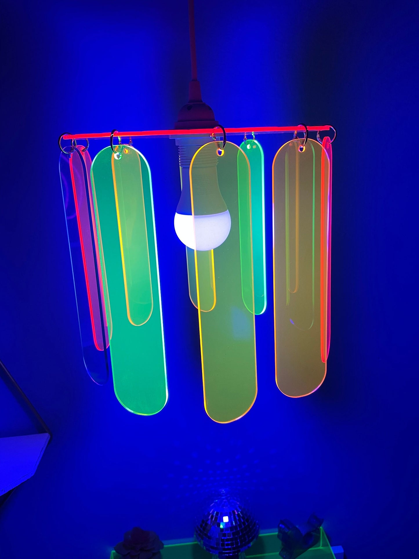 Acrylic Rainbow Chandelier/Pendant Hanging Lamp/Fluorescent Neon Acrylic/Glows in Blacklight!!!