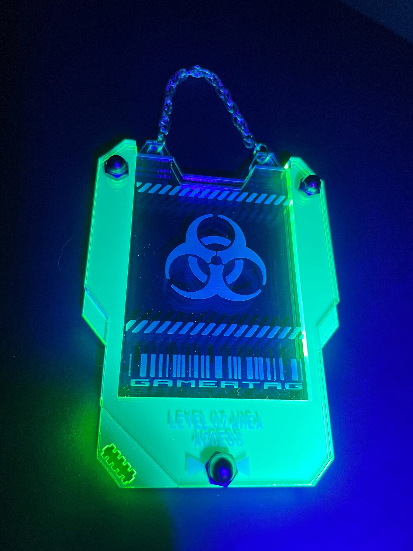 Personalized Cyberpunk Keycard ID holder/Fluorescent Neon Acrylic/Glows in Black Light