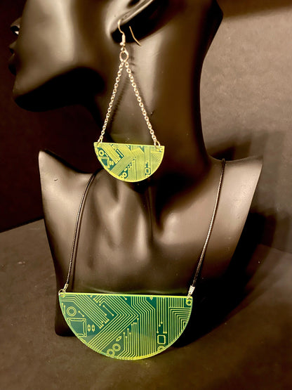 Cyberpunk Circuit Board Necklace/Earrings/Fluorescent Neon Acrylic/Blacklight/Cyberpunk/Rave/Goth