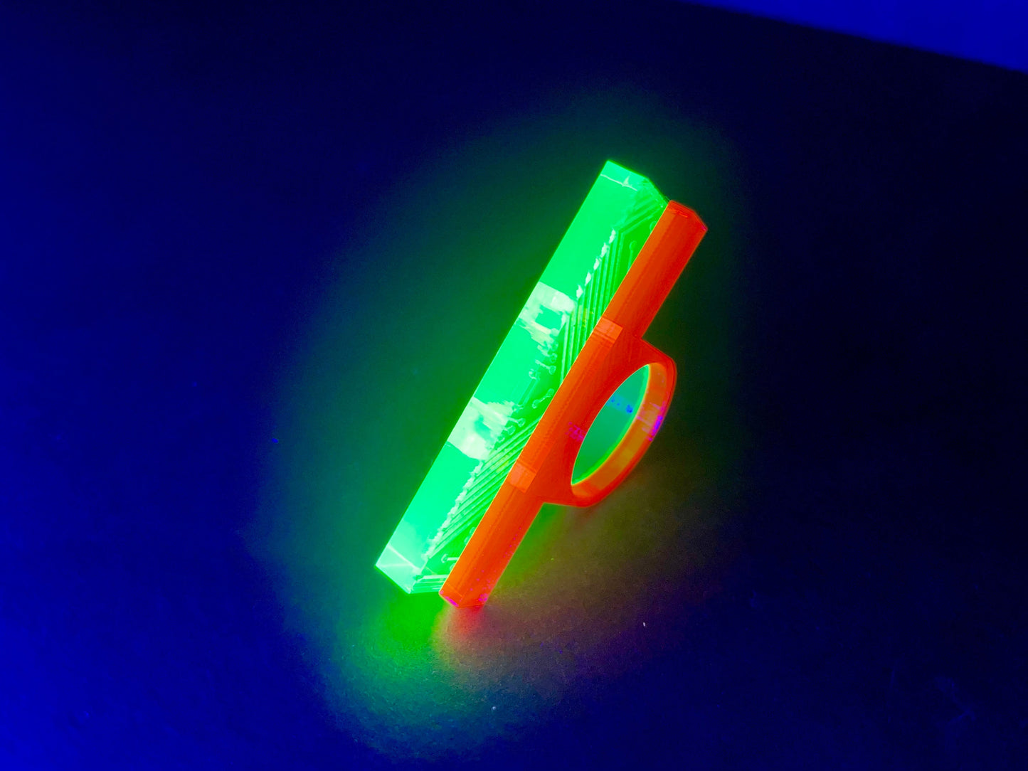 Cyberpunk Circuit Board Acrylic Ring Set/Glows in BLACKLIGHT!/Futuristic/EDC/Raver