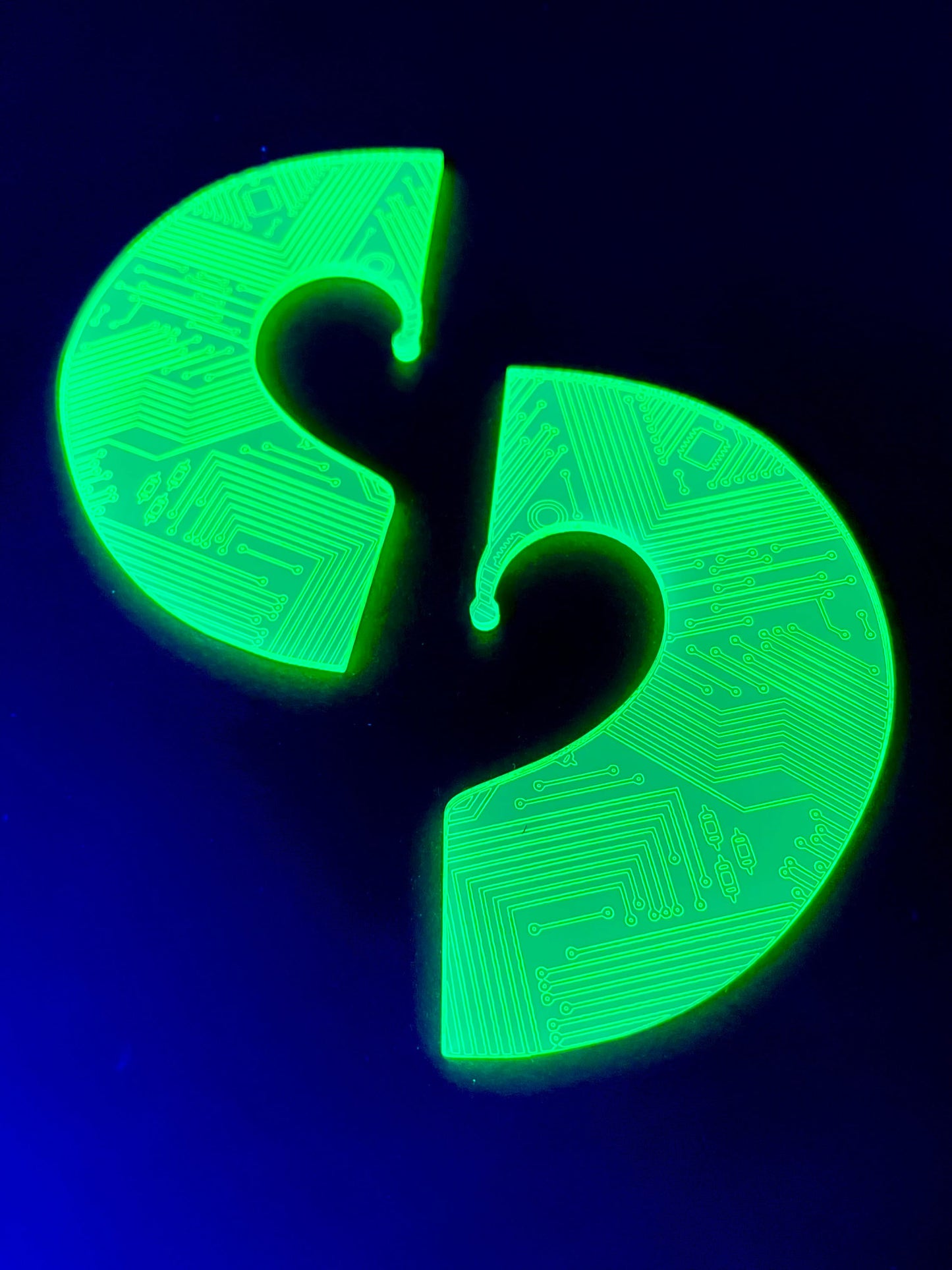 Cyberpunk Circuit Board Ear Cuffs/Fluorescent Neon Acrylic/Glows in Blacklight/EDC/Raver